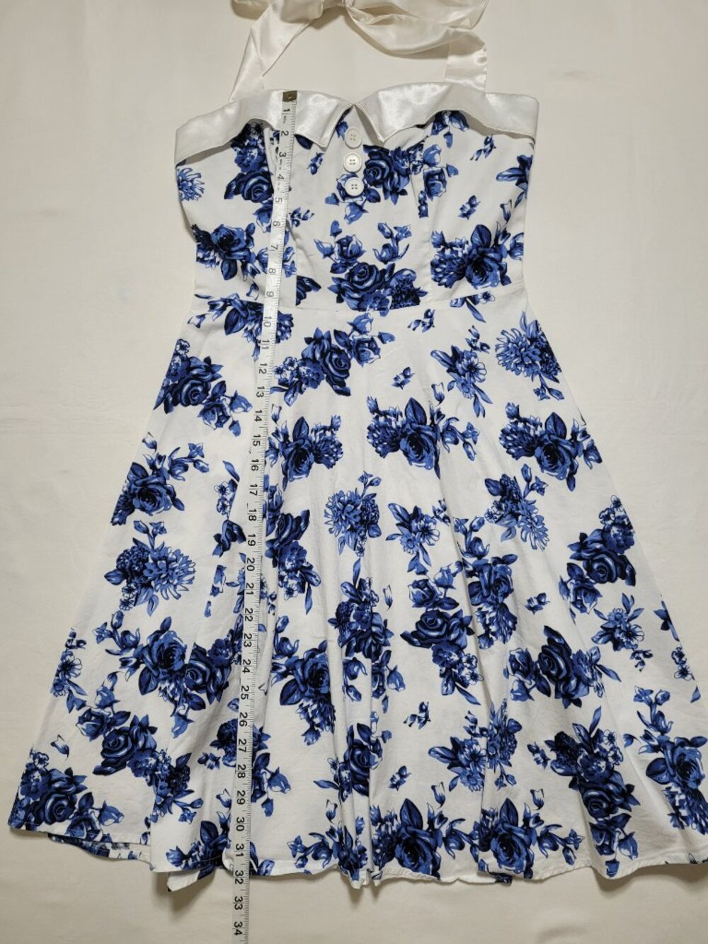 Dressystar Floral Halter Rockabilly Swing Dress Blue White Medium 50s Retro - Picture 5 of 10